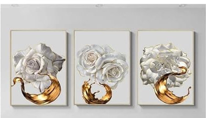 UEHVVF Rose Poster 3 Stück Set, Weiß Rose Gold Tintenspritzer Bild, ungerahmt, Schlafzimmer Wohnzimmer Mode Wandkunst (fig. reaktionär,30 * 40CM)