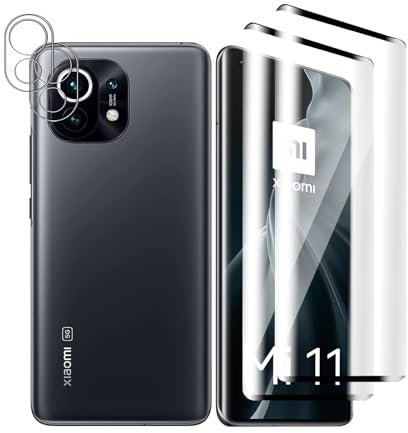 Hxiclrm 2+2 Piezas Protector Pantalla para Xiaomi Mi 11 con 2 Piezas Protector de Lente de Cámara, Cristal Templado 9H Dureza, Ultra HD Vidrio, Antiarañazos, Sin Burbujas