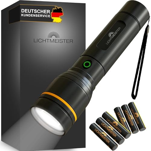 LICHTMEISTER® Lampe Torche LED Ultra puissante (500 lumens avec Piles AAA) - Lampe Torche LED - Lampe de Poche - Lampe LED Ultra Lumineuse