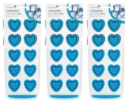 HOMESHOPA Ice Cube Tray 3 Pack, 10 Heart Cubes, Easy-Release Pop Out Flexible Silicone Reusable Ice Mold, BPA Free & Save Freezer Space, Removable Ice Cube for Whisky Cocktails Beer Drinks, Blue