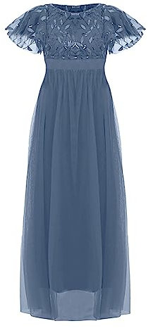 Partykleider für Damen UK Rundhals Abendkleider Kurzarm Tüllkleid Einfarbig Stickerei Swing Lange Kleider Hohe Taille Schwarz Abendkleider Elegant Ballkleid Röcke, Bu2, Small