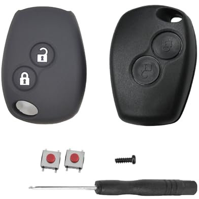 SLshiBo Coque de Clé 2 Boutons Télécommande Coque de Clé de Voiture et Coque en Silicone avec 2 Switchs Compatible avec Kangoo Modus Clio Master Trafic Twingo Switch et Dacia
