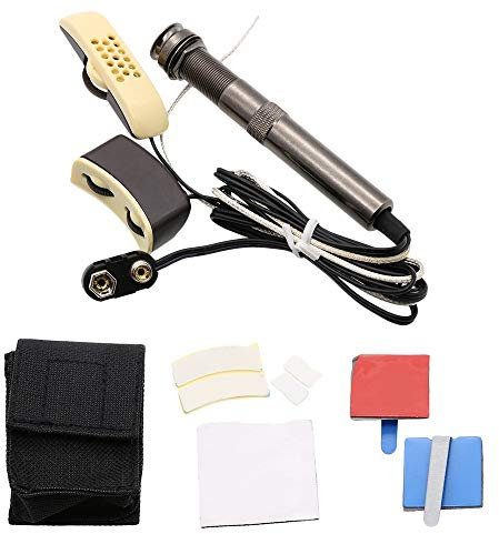 Loufy A-202 Tonabnehmer für Folk-Akustikgitarre, Equalizer, Piezo-Tonabnehmer, Verstärker, Tuner mit 6,35 mm Ausgangsbuchse (mit Mikrofon)