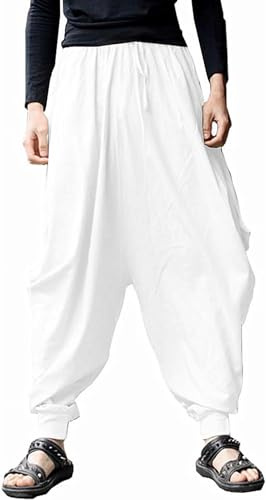 AITFINEISM Männer Haremshose Bequeme Elastische Taille Hosen Mode Einfarbig Casual Yoga Hippies Hosen