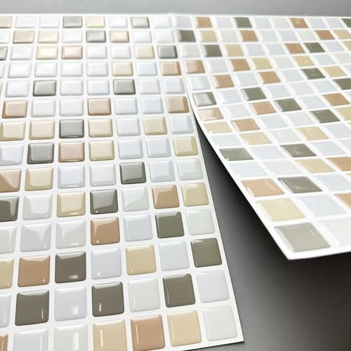 Alwayspon 10 Sheet 12''x12inch Yellow Brown Mosaic 3D Vinyl Wall Tile Sticker Transfers,Peel and Stick Self-adhesive Waterproof Splashback Stick on Tile Decals for Kitchen Bathroom Wall