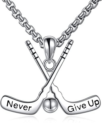 YFN Sport Halskette Sterling Silber Niemals aufgeben Ich kann alle Dinge tun Anhänger Schmuck Sport Geschenke für Damen Herren Jungen Mädchen (Hockey)