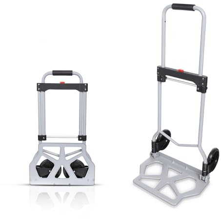 Nictemaw Sackkarre Transportkarre klappbar aus Alu, Handkarre für Industrie und Haushalt mitTeleskopgriff 97cm, max. Tragkraft 100 kg, Silber