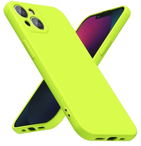 LoeoeL for iPhone 13 Mini Phone Case Silicone, Fluorescent Neon Lime Green Bright Color Matte TPU, Minimalist Ultra Thin Slim Soft Rubber Gel Girly Cute Case for Women Men, Camera Cover Protection