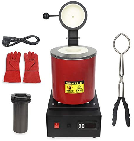 Kit de Horno de fusión de Metales Derrita rápidamente Cobre en 40-50 Minutos, Horno de fusión eléctrico para Reciclaje de chatarra Fundición de Cobre y Aluminio Incluye crisol, Pinzas, Guantes, Rojo
