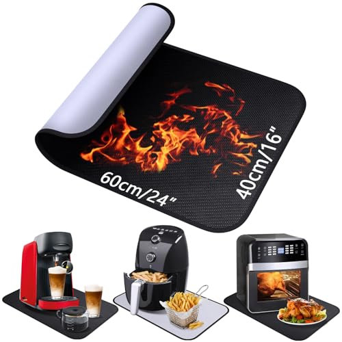 Feuerfeste Unterlage | Glasfasersilikon-Feuerschutzmatte für Tischplatte | Hitzebeständige Matte für Luftfritteuse Kaffeemaschine Mikrowelle | Anti-Rutsch Wasserdichte (40 x 60 cm, Schwarz & Grau)