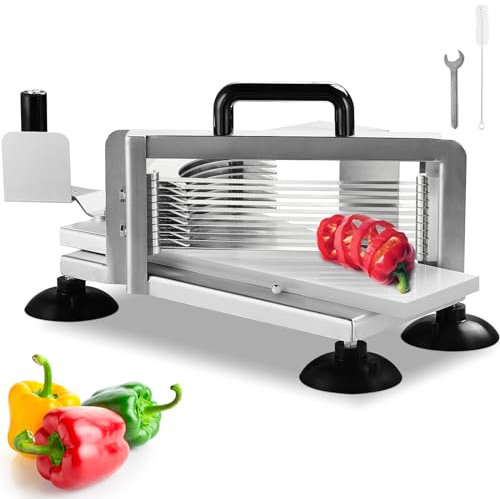 VEVOR Coupe-tomates Commerciale, Trancheuse à Tomates de 9,5 mm, Trancheur pour Tomates Robuste en Acier Inoxydable, avec Pieds Antidérapants, pour Couper les Tomates, les Concombres et les Bananes