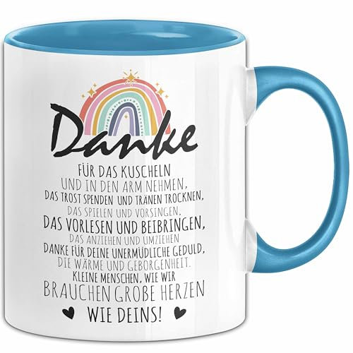 Erzieherin Abschiedsgeschenk Tasse Abschied Kindergarten Geschenkidee Kaffee-Becher Spruch Danke Für Das Kuscheln (Blau)