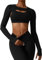 Adigau Women Bolero Crop Top Long Sleeve Open Front Workout Cropped Shirts with Thumb Holes Stretchy Quick Dry Sports Shrug Without Bra Black S