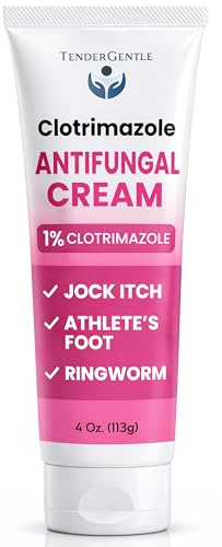 TenderGentle Clotrimazole Antifungal Cream for Skin - 1 Pack with 4 oz. of Clotrimazole Cream for Jock Itch, Athletes Foot Treatment, and More