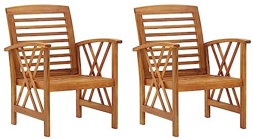 OHOOWOO Sillas de jardín 2 Unidades Madera Maciza de Acacia,Silla de Jardín de Madera Acacia Duradera Diseño Rejilla para Jardín y Terraza Muebles de Jardín, Sillas de Jardín