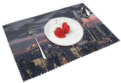 New York bedruckte Polyester-Tischsets, 4 Stück, für drinnen und draußen, hitzebeständig, 4 Stück, 45 x 30 cm