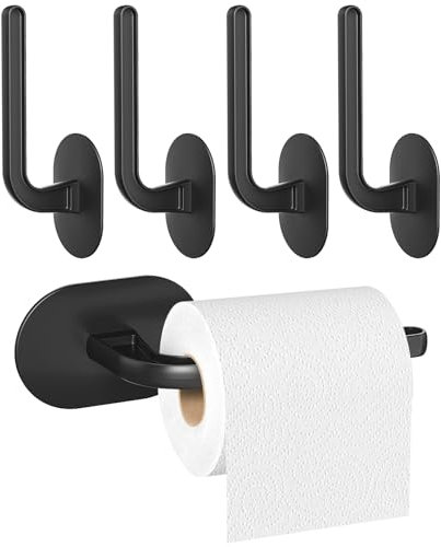 Coopahe Portarrollos Baño Adhesivo 4 Piezas Porta Rollos de Papel Higienico sin Taladro, Portarollos Papel Higienico con Tornillos para Accesorios de Baño y Cocina (Negro)