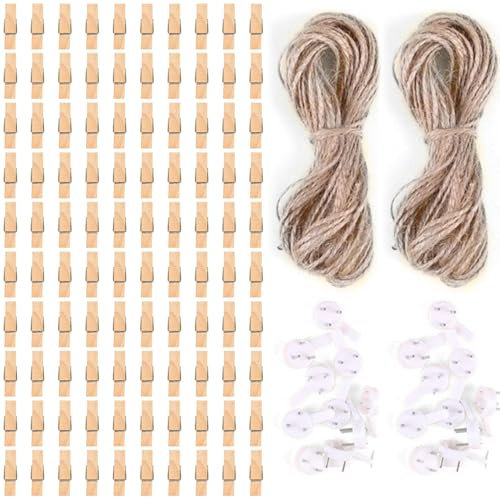 Mini Pinza De Madera De Colores,Pinzas De Ropa Mini,100 Mini De Pinzas De Madera,Mini Pinzas De Ropa De Madera,Mini Pinzas Madera Pequeñas,Mini Pinzas De Madera para La Ropa,con Cordel Y Tachuelas