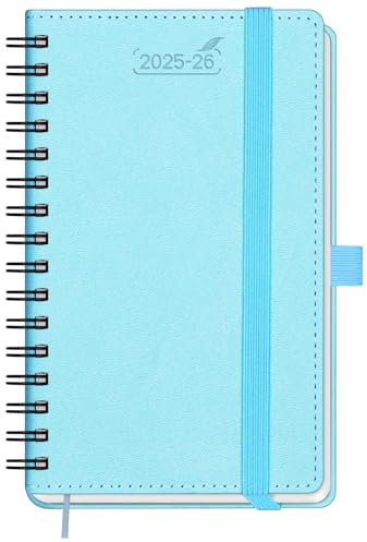 BEZEND Kalender 2025 2026 Klein Wochenplaner A6, 18-Monate Taschenkalender Juli 25-Dez 26, Buchkalender Ringbuch PU-Leder Softcover mit Stifthalter - Himmelblau