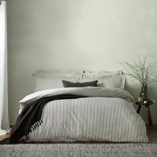 furn. Yard Hebden Mélange Stripe Cotton Duvet Set – Ultra Soft Reversible Striped Bedding (Black – Single)