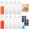 LOLYSIC 12Pcs Squeeze Bottles, 1000ml 32oz Large Plastic Squeezy Sauce Bottles with Nozzles, Refillable Condiment Sauce Bottle for Ketchup Salas BBQ Sauce Syrup Dressings, with 2 Funnels & 2 Stickers