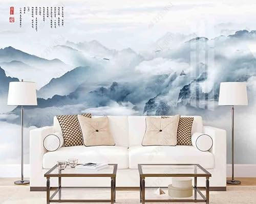 Fototapete 3D Effekt Tapete Marmorierte Blaue Landschaft Vliestapeten Tapete Schlafzimmer Wohnzimmer Fototapete 3D Tapete 350Cm(B) X256Cm(H)