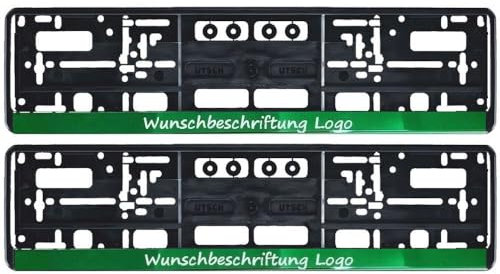 2 Stück Kennzeichenhalter mit Wunschtext Beschriftung Werbung Bedruckt (Leiste grün)