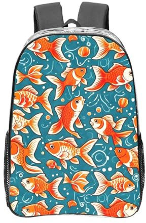 Transparenter Rucksack, robuster, transparenter PVC-Rucksack, große, transparente Tasche für Reisen, Arbeit, Konzerte, Aufdruck „Jolly Goldfish (2), 40,6 cm