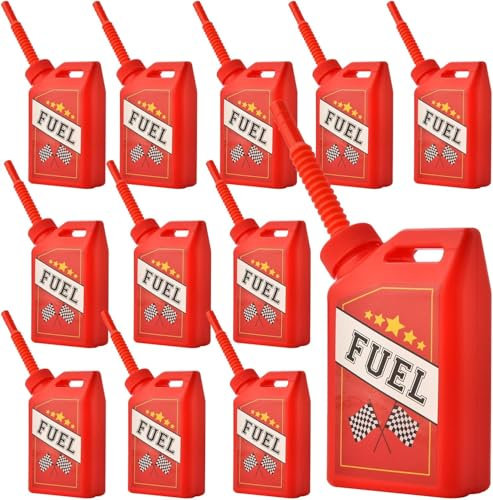 VITEVER 12 Pack Kids Party Cups, 11 oz Race Car Cups with Straws and Lids, 11 oz Red Petrol Tank Drinking for Racing Car Theme Party Decorations