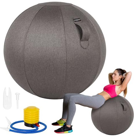 Leogreen Stoff-Sitzball 65cm Gymnastikball Ergonomisch Sitzen im Büro Zuhause Ballstuhl mit Ballauflage Pezziball für Schwangerschaft, Yoga Fitness Ball mit Stoffbezug, Grau