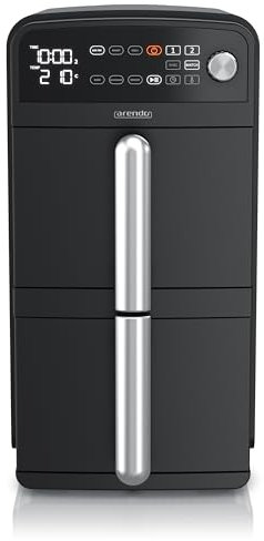 Arendo - Friggitrice ad aria calda Dual Zone a doppia camera – XXL 11L capacità – 2400 W – 2 camere 2 zone – 3 in 1 Airfryer – 8 pulsanti sensori – PFAS senza BPA – 2 griglie – Sistema di ricircolo 3D