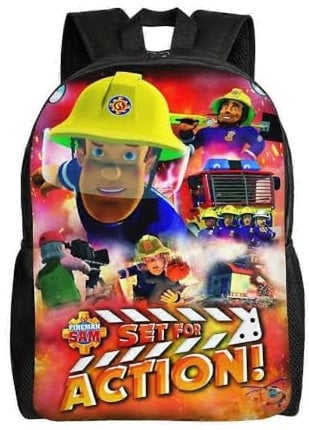 YINGD Feuerwehrmann Sam Schulranzen Cartoon Rucksack Jungen Tasche Student Schultasche Reiserucksack, Schwarz , One size