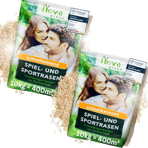 Rasensamen schnellkeimend 20kg = 800m² Sport und Spiel Herbst Premium - SEHR GUT getestet - trockenresistent | Ideal für Neuansaat und Nachsaat