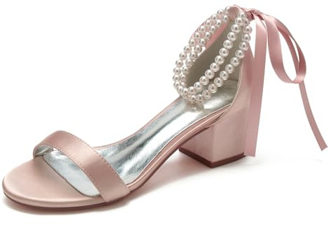 Miyoopark Donna Scarpe da sposa con perline Tacco basso Sandali da sera, rosa antico, 36.5 EU