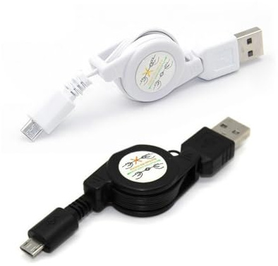 ThtRht Lot de 2 câbles micro USB rétractables Micro USB vers USB-A 2.0 Câble compact rétractable Micro B 5 broches pour charger et synchroniser le chargeur de téléphone Android, chargeur de voiture