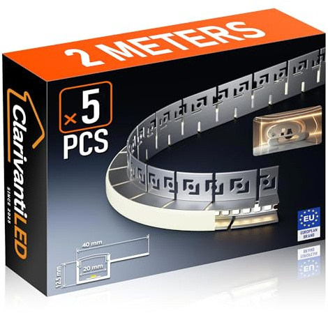 ClarivantiLED LED Fliesenprofil Trockenbauprofil Aluminium Profil Flexibel 2m × 5 für Streifen bis 15mm, LED Unterputz Diffusor Kanal Schiene Profil mit Silikonabdeckung für Fliesen Trockenbau