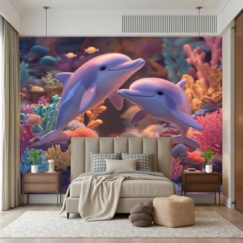 Wlujhia Fototapete Delphin Meereslebewesen Vlies Tapeten Koralle Unterwasserwelt Moderne Fototapete Wandtapete Wohnzimmer Schlafzimmer Wand Dekoration Art Fototapeten 350X256 cm