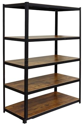 Relaxdays Étagère Lourde Bois/Acier, 500 kg, 5 Niveaux, Aspect Bois, 60 x 120 x 200 cm, Noir/Marron
