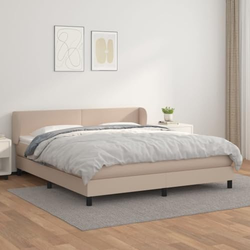 Qnhdfrt Boxspringbett Cappuccino Kunstleder 160x200 cm mit Höhenverstellbarem Kopfteil Taschenfederkernmatratze für Schlafzimmer Gästezimmer Modernes Design