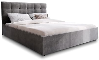 Masseno Polsterbett APE 120x200 cm, Doppelbett, Bettkasten, Stauraum, Lattenrost Und Kopfteil - Grau, Cosmic 160
