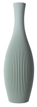 Slimprint Bodenvase Stella, Salbeigrün, 18,8 x 60 cm, Hohe Dekovase für Pampasgras mit Modern Streifendesign, Recycelter Biokunststoff
