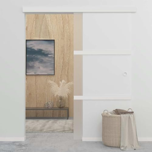 Porte coulissante en verre ESG aluminium 90 x 212 cm Argenté | Silencieux, rail de 178 cm, 3 vitres dépolies, kit de montage inclus