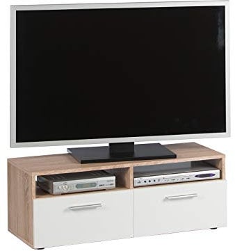 möbelando TV-Lowboard Fernsehtisch Rack Unterschrank HiFi Element Sideboard Ruth I Sonoma-Eiche/Weiß
