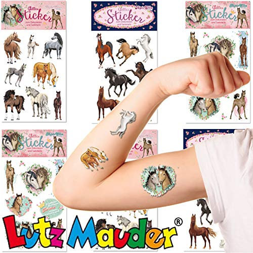 42x Glitzer-Sticker * SÜSSE Pferde * als Mitgebsel zum Kindergeburtstag und Horses-Party | Aufkleber Basteln Sammeln Kinder Geburtstag Geschenk Pony Fohlen