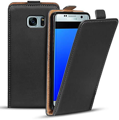 Verco Flip Cover für Samsung Galaxy S7 Edge Case, Flipstyle Schutzhülle für Samsung S7 Edge Hülle Kunstleder Tasche vertikal klappbare Handyhülle, Schwarz