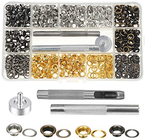 Mesee 400pcs Ösen Werkzeug Kit, Ösen Scheiben set, Ösenzange Metallösen 5mm Grommet Werkzeug Kit, Grommet Werkzeug Kit Ösen Scheiben Ösenzange Set für Schuhe Leder Taschen Kleidung DIY Handwerk