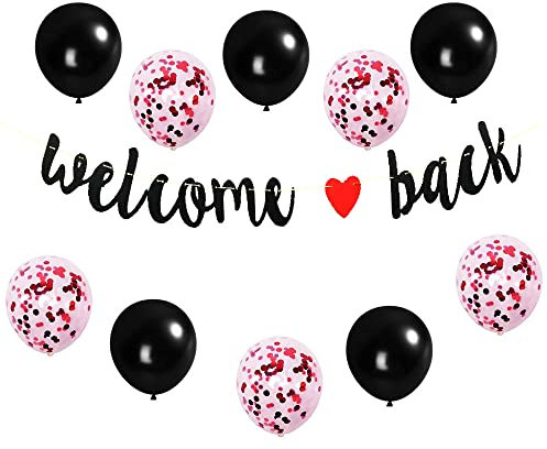 Lifreer Schwarz Welcome Back Dekoration Familienparty Deko Set mit Welcome Back Banner Latex Ballon Party Dekoration für die Rückkehr nach Hause zum Feiern