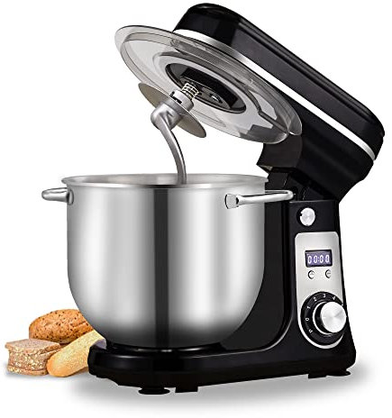Biolomix Kitchen Electric Stand Mixer with DC Quiet Motor, 6-Speed Tilt-Head Food Mixer with 6L Stainless Steel Bowl, Dough Hook, Flat Beater, Whisk and Anti-Splash Cover, Black