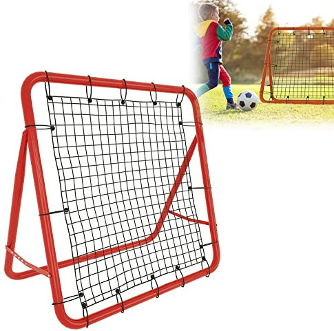 Aufun Fußball Rebounder Kickback Rückprallwand Netz Fussball Trainingszubehör Ajustable de 5 Niveles, Torwand für Training Kinder und Erwachsene (100 x 100 x 65 cm, Rot)