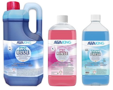 Liquido WC Quimico Portatil, Similar Aqua KEM Blue, 2L + Rinse 1L + Tank Fresh 1l, Liquido WC Quimico, Aguas Negras, Cisterna y Aguas Grises, Camper,Potti,Aguas Negras Autocaravanas
